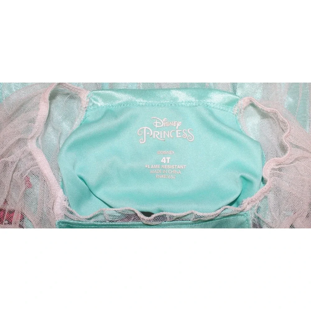 Disney Princess Ariel Little Mermaid Nightgown Girls 4T Teal Pink Mesh Gown